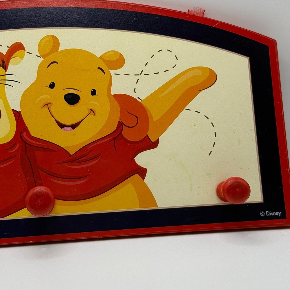 VTG Disney Winnie the Pooh Tigger Wooden Wall Coat Rack 3 Peg Nursery Decor Red - Picture 3 of 6